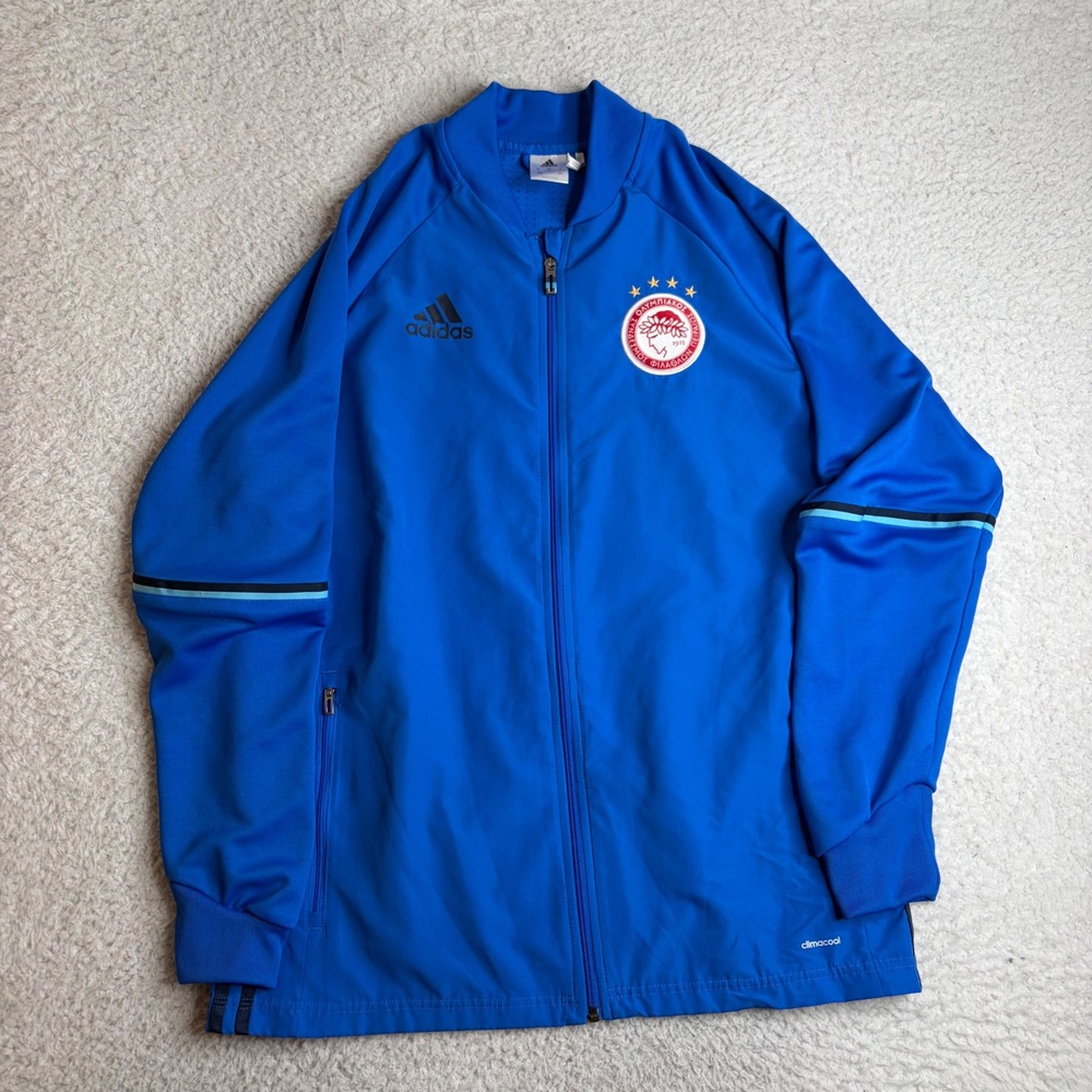 Adidas Olympiacos FC Track Jacket Mens Large Blue Climacool Soccer AP0359